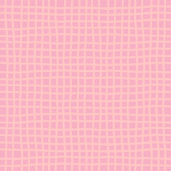 Vector hand drawn crayon checkered pattern. Grunge Doodle Plaid geometrical pink beige white brush texture. pencil Crossing lines. Abstract pattern.