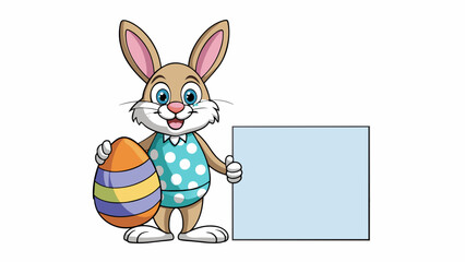 easter card easter bunny playing guitar near blank cartoon vector illustration