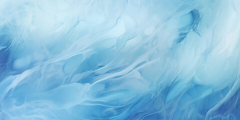 Abstract background with textured cool, liquid gradient blue and white with pale paint stains and splashes