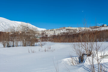 Hibiny, melting snow, spring sun, icicles, roads, Kirovsk