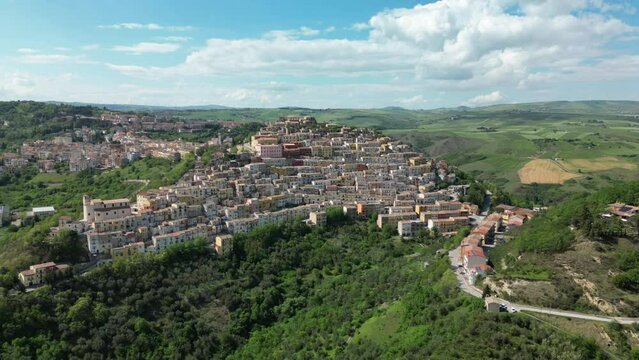 Timelapse Aerial view of Calitri, Avellino, Campania, Italy.