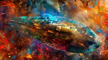 Fototapeta premium Abstract futuristic background resembling the hull of an old spacecraft. Monitor screensaver. AI generative.