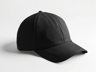 A black baseball cap on a white background.