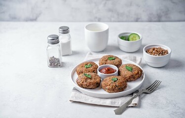 Buckwheat porridge ground meat onion burgers in a plate