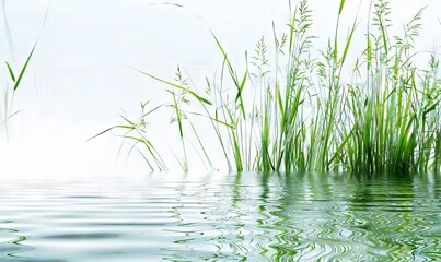 Obraz premium A green plant is floating in the water.