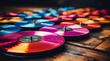 Colorful Discs on Wooden Table