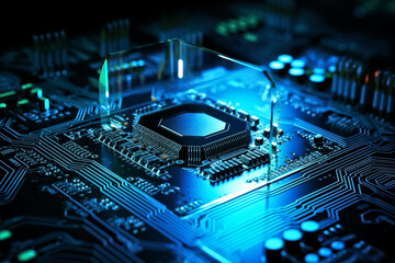 Close-up of electronic circuit board with processor.