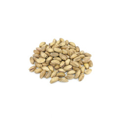 Roasted pistachio nuts in shell on white background