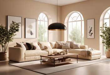 Minimalist Elegance: Pearl White Eco-Chic Living Room Design