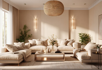 Contemporary Eco-Chic Living: Pearl White Interiors, Sleek Wooden Furniture modern living room