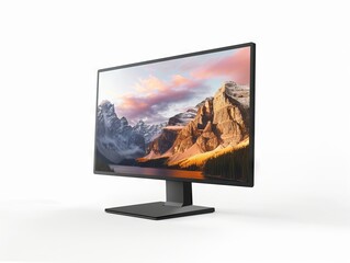 Fototapeta premium A monitor with a mountain view on it.