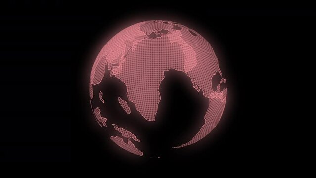 Holographic image of the earth rotating around an axis on a black background, 3D render.