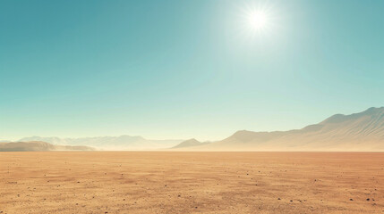 Bright sun over vast desert landscape