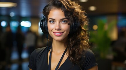 Fototapeta premium Woman Listening to Music With Headphones