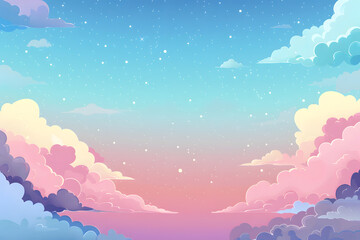 Illustration of a colorful sky with pink and blue clouds during twilight
