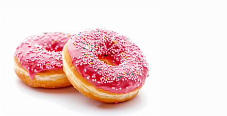 Delicious colorful donuts isolated on white background. National donut day concept. Copy space