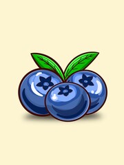 vector of three blueberries and some leaves isolated on ivory background.exotic fruit, cute cartoon character blueberries vactor image