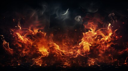 Intense Fire Against Black Background