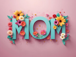 "Mother's Day": An illustration of the word "mom" made with flowers.