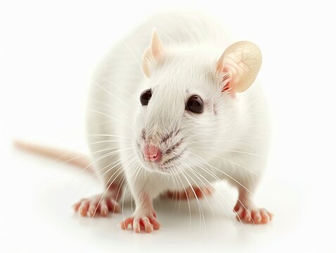 A white rat is standing on a table. Generative AI.