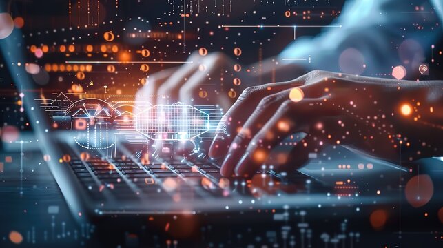 Technical support customer service concept, software engineer using laptop computer with customer support and global network, internet technology, it support, digital system service