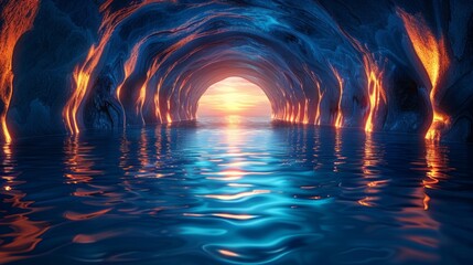 A tunnel of water with a light at the end, AI