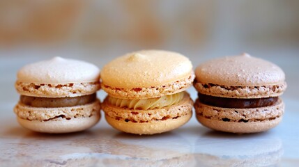 Fototapeta premium macaroons with sweet filling served on light background. Generative Ai