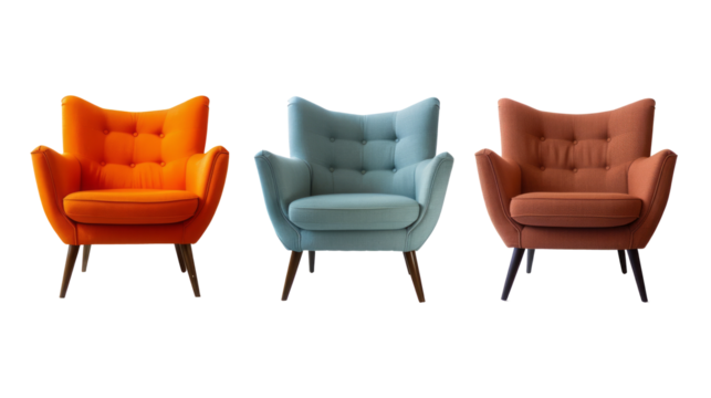 collection of modern chairs in various colors isolated on transparent background. - Powered by Adobe