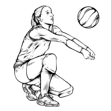 volleyball player black and white action clip art preview