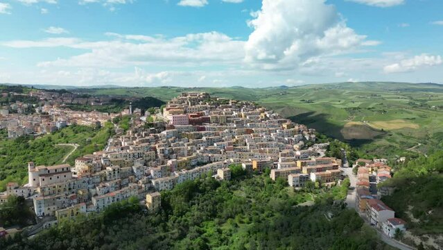 Timelapse Aerial view of Calitri, Avellino, Campania, Italy.