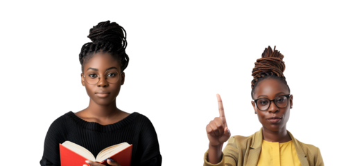 Collection of African Teachers with Glasses, Black Educating Woman for Teachers’ Day, Isolated on Transparent Background, PNG