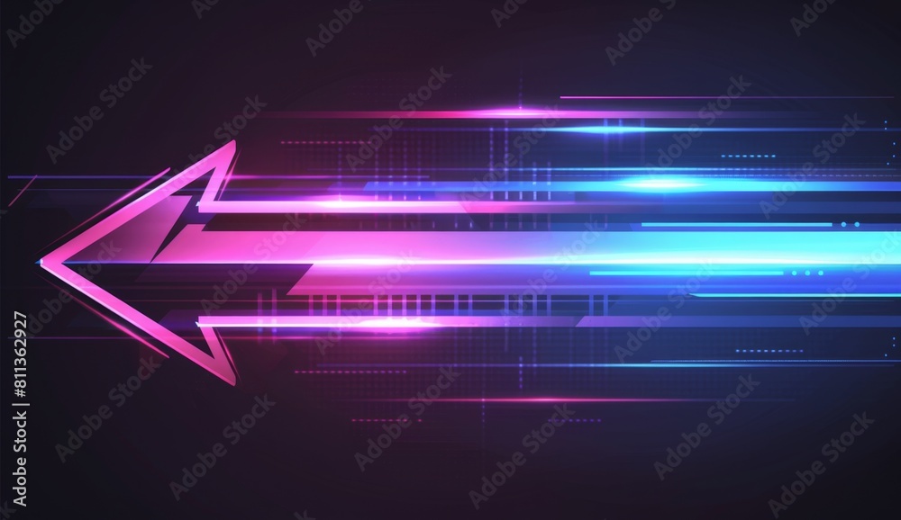 Poster abstract arrow speed motion light effect with blue and pink glow on dark background generative ai