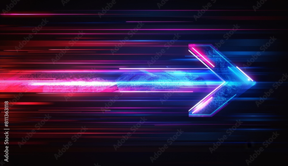 Wall mural abstract arrow speed motion light effect with blue and pink glow on dark background generative ai