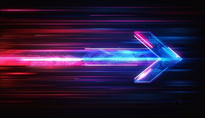 Abstract arrow speed motion light effect with blue and pink glow on dark background Generative AI