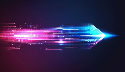 Abstract arrow speed motion light effect with blue and pink glow on dark background Generative AI