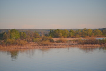 Landscape of the Volga River at sunset
