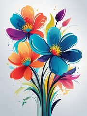 Abstract Floral Delight, Colorful Artistic Illustration of Flowers