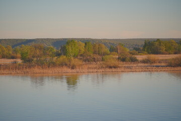 Landscape of the Volga River at sunset