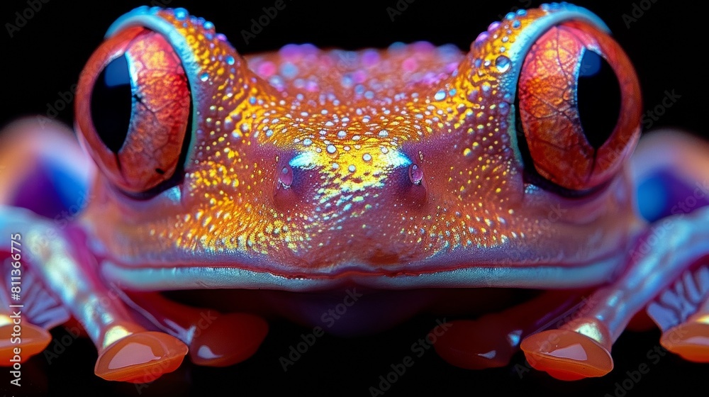 Poster A close up of a colorful frog with red eyes, AI