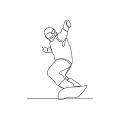 One continuous line drawing of Snowboard sports vector illustration. Snowboard sports design in simple linear continuous style vector concept. Sports themes design for your asset design illustration.