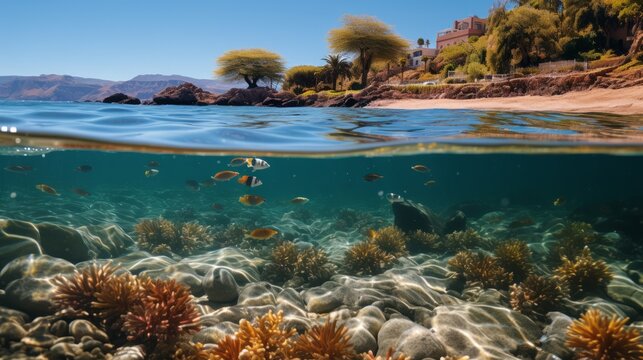 Tropical, generative ai, beach, sea, water, ocean, island, landscape, coast, nature, tropical, bay, turquoise, paradise, shore