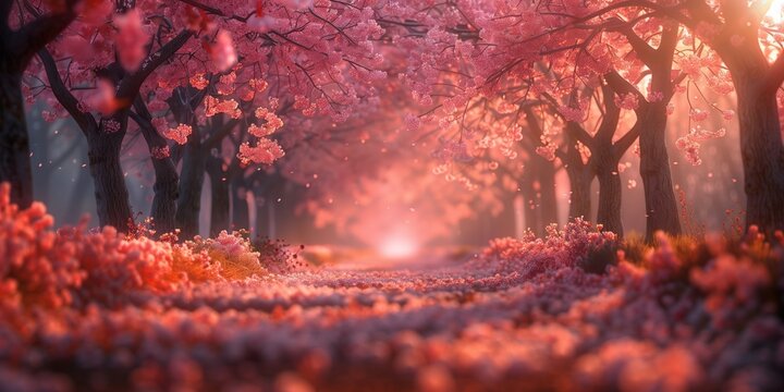 Cherry Blossom Lined Road in Springtime