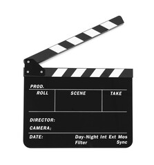 One movie clapper isolated on white. Film industry
