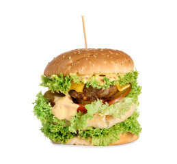 Burger with delicious patty isolated on white