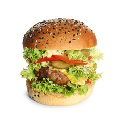 Burger with delicious patty isolated on white