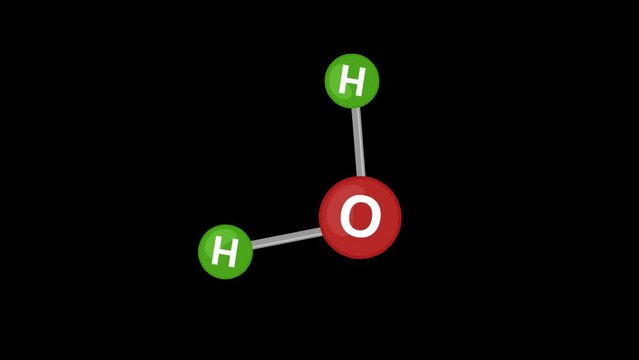 video animation water h2o chemical molecule rotating, on a transparent background with alpha channel set to zero