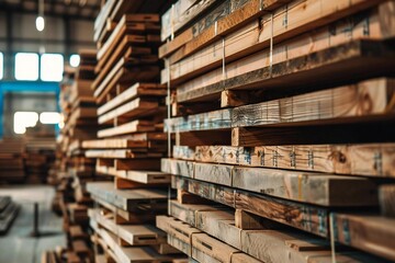 Wooden Boards Stacked and Ready for Shipment in Warehouse