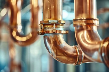 Copper Pipeline in Industrial Boiler Room: Professional Plumbing Service Stock Photo