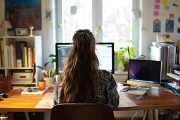 Successful and Adaptable: Woman Thriving in Home Office Environment