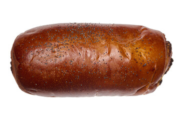 Baked bun with poppy seeds on isolated background